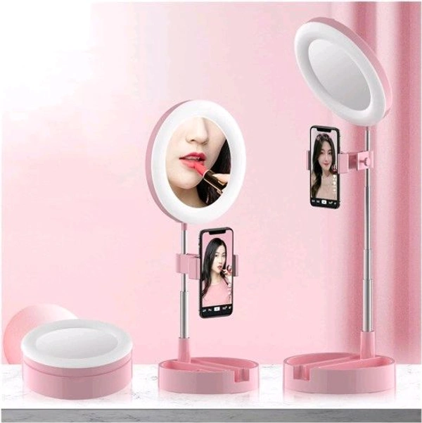 Miraco LED Desktop Makeup Mirror Selfie Light Ring Lamp Adjustable Bright for Live Photo Photography Studio - Blush Pink, 19*18*8 cm