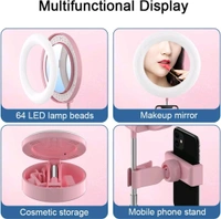 Miraco LED Desktop Makeup Mirror Selfie Light Ring Lamp Adjustable Bright for Live Photo Photography Studio - Blush Pink, 19*18*8 cm