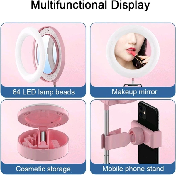 Miraco LED Desktop Makeup Mirror Selfie Light Ring Lamp Adjustable Bright for Live Photo Photography Studio - Blush Pink, 19*18*8 cm