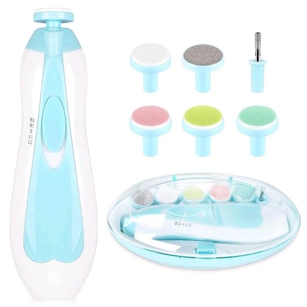 V-Care Baby Nail File Electric Trimmer Kit with Light and 5 Grinding Heads and 4 Speed Control Modes for Newborn, Kids, Adult Toes care, Polish and Fingernails - Blue, 16*9*9 cm