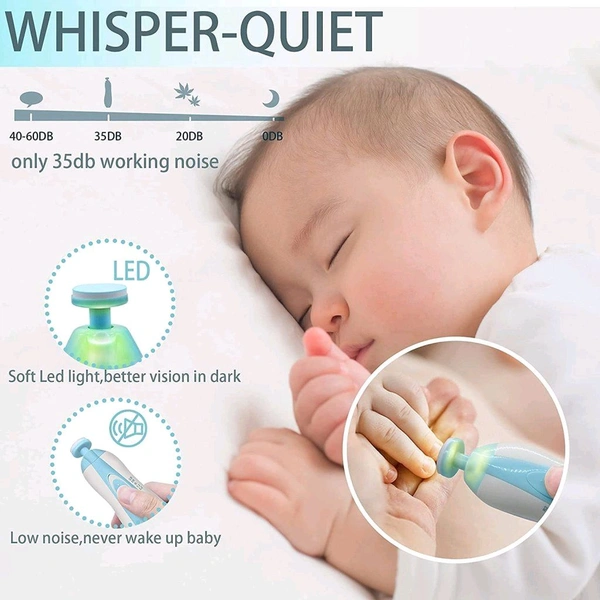 V-Care Baby Nail File Electric Trimmer Kit with Light and 5 Grinding Heads and 4 Speed Control Modes for Newborn, Kids, Adult Toes care, Polish and Fingernails - Blue, 16*9*9 cm