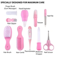 Baby Care 10 in 1 Luxury Manicure Grooming Kit for New Born Baby, Portable Infants Care Baby Grooming Kit Kids Care Accessories Set, Baby Health Care, Nail Clipper, Hair Comb Brush, Nose Cleaner Safety for Toddler Infant Nursing Grooming. - 24*17*4 cm, Pink Flamingo