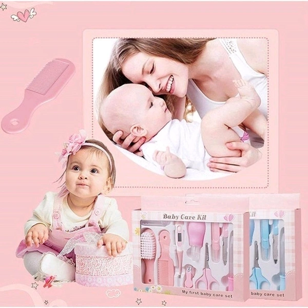 Baby Care 10 in 1 Luxury Manicure Grooming Kit for New Born Baby, Portable Infants Care Baby Grooming Kit Kids Care Accessories Set, Baby Health Care, Nail Clipper, Hair Comb Brush, Nose Cleaner Safety for Toddler Infant Nursing Grooming. - 24*17*4 cm, Pink Flamingo