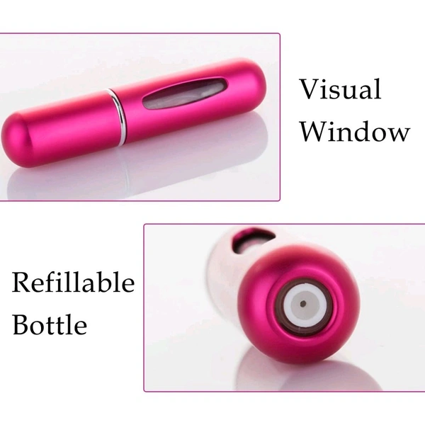 Viva Cosmetic (5 ml X 2) Combo Pack Travel Mini Perfume Refillable Atomizer Container, Portable Perfume Spray Bottle, Travel Perfume Scent Pump Case Fragrance Empty Spray Bottle for Traveling and Outgoing - Magenta / Fuchsia, Package Dimension : 8*2*2 cm