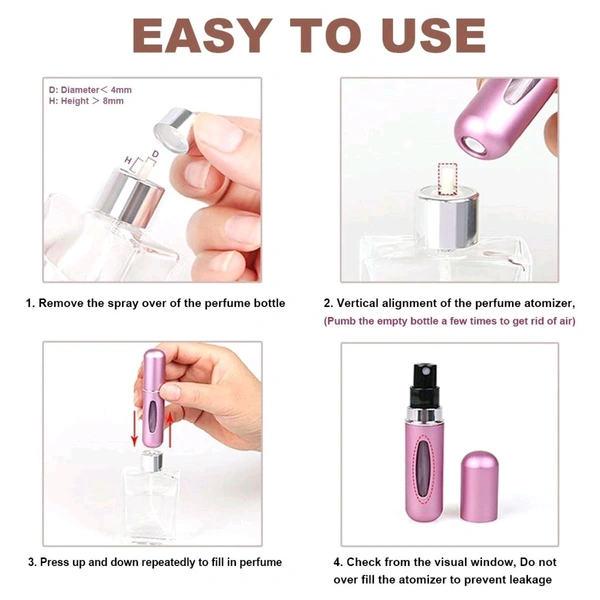Viva Cosmetic (5 ml X 2) Combo Pack Travel Mini Perfume Refillable Atomizer Container, Portable Perfume Spray Bottle, Travel Perfume Scent Pump Case Fragrance Empty Spray Bottle for Traveling and Outgoing - Magenta / Fuchsia, Package Dimension : 8*2*2 cm