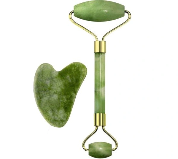 Marble Jade roller Face Massager Double Rollers Antiaging Face Eye Neck Foot Massage Tool Stimulating Blood Flow (Green)
