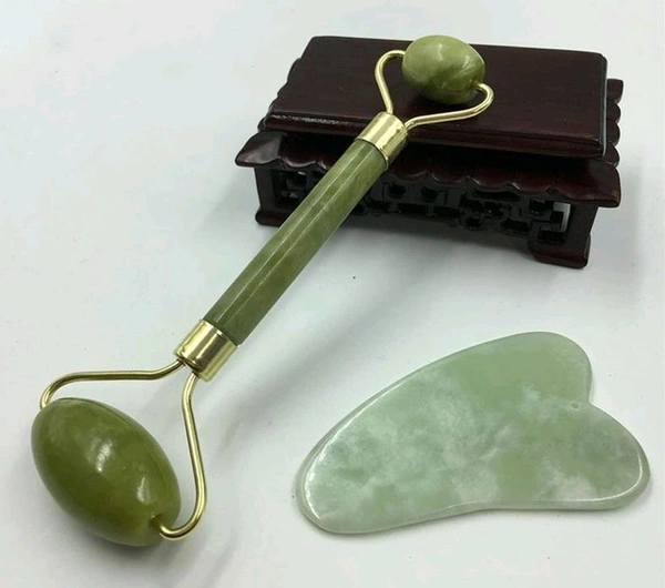 V-Care Marble Jade roller Face Massager Double Rollers Antiaging Face Eye Neck Foot Massage Tool Stimulating Blood Flow (Green) - Green, LxWxH : 14.5x4.5x2.1 cm