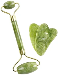 V-Care Marble Jade roller Face Massager Double Rollers Antiaging Face Eye Neck Foot Massage Tool Stimulating Blood Flow (Green) - Green, LxWxH : 14.5x4.5x2.1 cm