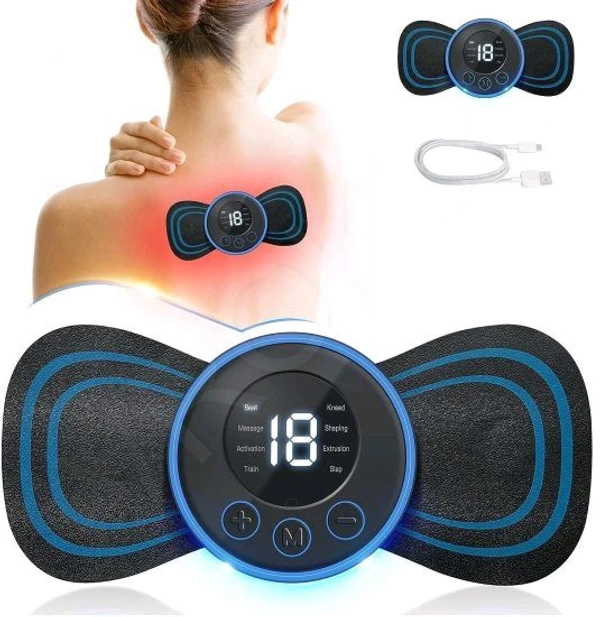 V-Care Body massager machine for pain relief wireless portable neck massager with 8 modes and 19 strength levels rechargeable full EMS mini massager butterfly massager for shoulder legs massage, neck & back massager. - Black, 16*9*2 cm