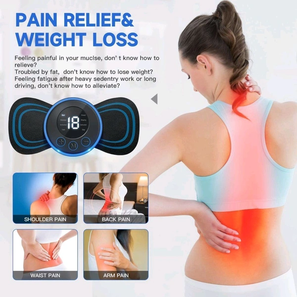 V-Care Body massager machine for pain relief wireless portable neck massager with 8 modes and 19 strength levels rechargeable full EMS mini massager butterfly massager for shoulder legs massage, neck & back massager. - Black, 16*9*2 cm