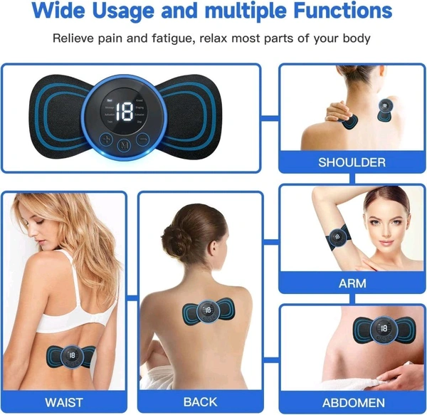 V-Care Body massager machine for pain relief wireless portable neck massager with 8 modes and 19 strength levels rechargeable full EMS mini massager butterfly massager for shoulder legs massage, neck & back massager. - Black, 16*9*2 cm