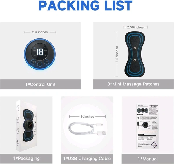 V-Care Body massager machine for pain relief wireless portable neck massager with 8 modes and 19 strength levels rechargeable full EMS mini massager butterfly massager for shoulder legs massage, neck & back massager. - Black, 16*9*2 cm