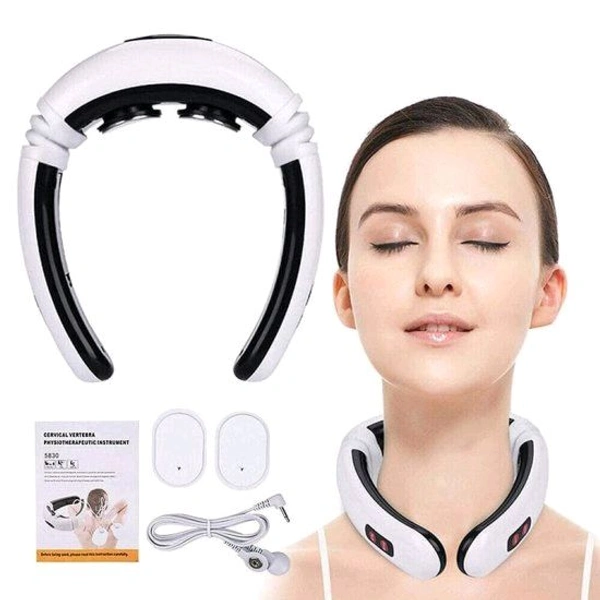 0.7 Electric Pulse Neck Massager with 6 Modes 16 Levels for Cervical Pain Relief Vertebra Impulse Treatment Device for Acupoint Magnetic Therapy with 2 Electrode Pads (neck massager)