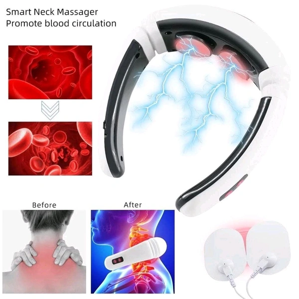 0.7 Electric Pulse Neck Massager with 6 Modes 16 Levels for Cervical Pain Relief Vertebra Impulse Treatment Device for Acupoint Magnetic Therapy with 2 Electrode Pads (neck massager)