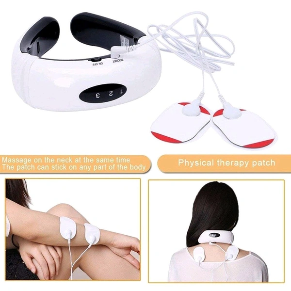 0.7 Electric Pulse Neck Massager with 6 Modes 16 Levels for Cervical Pain Relief Vertebra Impulse Treatment Device for Acupoint Magnetic Therapy with 2 Electrode Pads (neck massager)