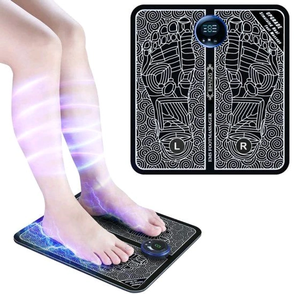 Unitech Foot Massager Electric Foot Massage Pad Feet Muscle Simulated Massage Therapy for Foot | Rechargeable Portable Automatic Folding with 8 Mode/19 Intensity - Black, 32*14*4 cm