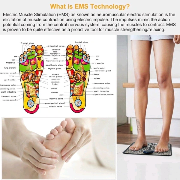 Unitech Foot Massager Electric Foot Massage Pad Feet Muscle Simulated Massage Therapy for Foot | Rechargeable Portable Automatic Folding with 8 Mode/19 Intensity - Black, 32*14*4 cm