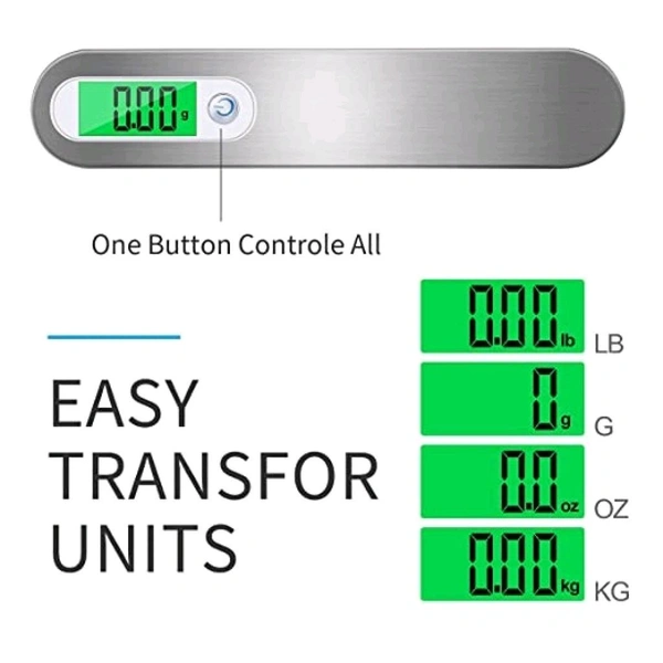 unicorn Electronic Balance Portable Hook Weighing Machine Digital Hanging Luggage Fishing Hook Scale with Stainless Steel Travel Scale Suitcase Scale with Strong Straps and Backlit, Luggage Weight Scale Portable, Digital Luggage Scales for Flights, Travel, Home 50 kg - Gray, 17*4*9 cm