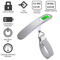 unicorn Electronic Balance Portable Hook Weighing Machine Digital Hanging Luggage Fishing Hook Scale with Stainless Steel Travel Scale Suitcase Scale with Strong Straps and Backlit, Luggage Weight Scale Portable, Digital Luggage Scales for Flights, Travel, Home 50 kg - Gray, 17*4*9 cm