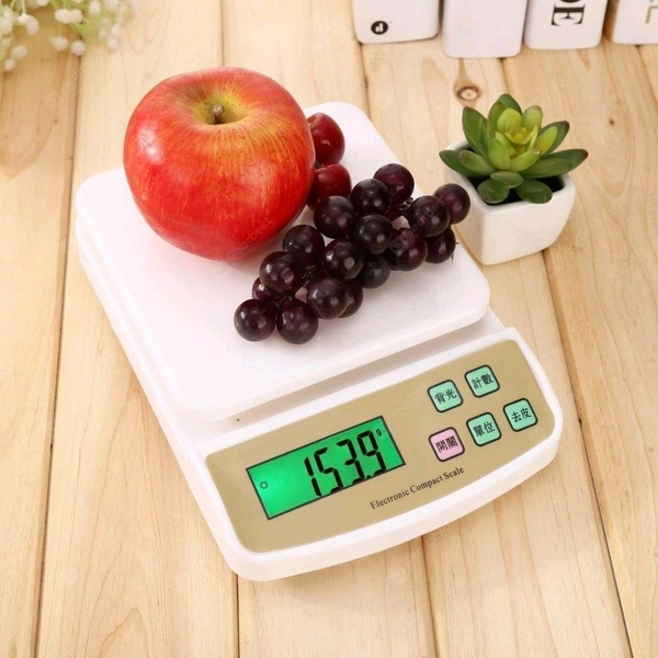 V-Tech Multipurpose Portable Electronic Digital 10 Kg Kitchen Weight Scale Machine with Tare Function Measure for Measuring Fruits, Spice, Food and Vegetable (White Color) - White, 24x16x4.5 cm