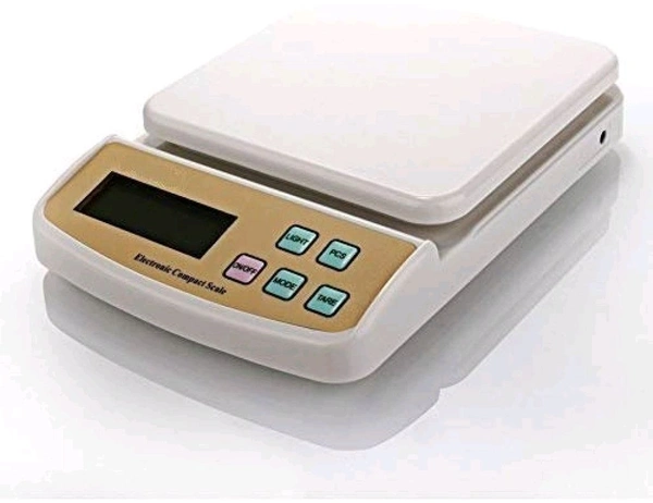 V-Tech Multipurpose Portable Electronic Digital 10 Kg Kitchen Weight Scale Machine with Tare Function Measure for Measuring Fruits, Spice, Food and Vegetable (White Color) - White, 24x16x4.5 cm