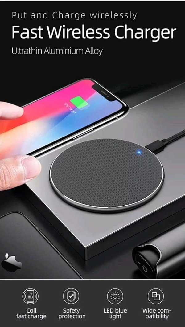 Smart Tech Wireless Charger Fast Qi Certified 10W Charging Pad - Compatible with Smartphone & Other Qi Devices (Charging Cable Included) (Black) - Black, Free