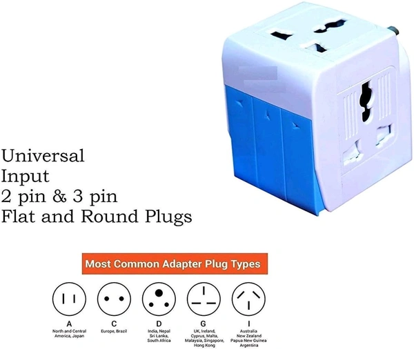Smart Tech 3 Pin Multi Plug Socket-Universal Travel Adapter with Individual Switch Safety Shutter LED Indicator-3 Way Plug Extension for Home Office Travel-5A-250V Universal Travel Adapter Multi-Plug with Individual Switch and LED Indicator 3 pin for Home and Official use. - White, Free