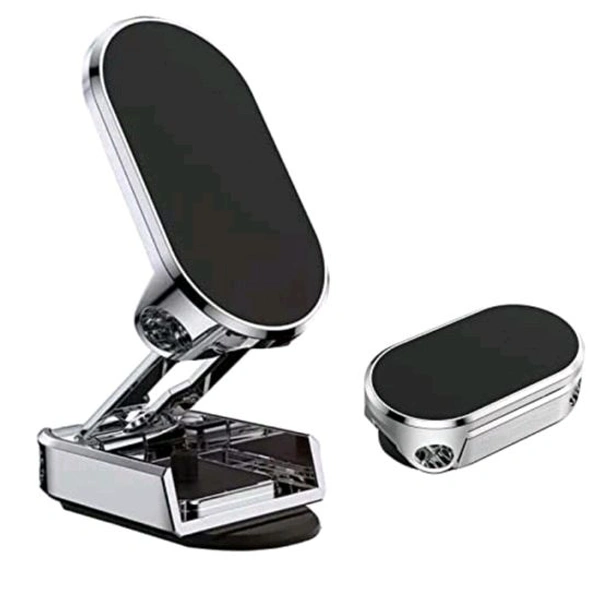 Smart Tech Magnetic Mobile Holder for Car 360 Degree Rotation Dashboard Stand, Universal Magnetic Cell Phone Stand for Cars Alloy Folding Compatible with Smart phones, Perfect for GPS and Compatible with a Wide Range of Phones. - Silver