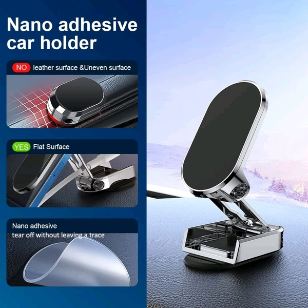 Smart Tech Magnetic Mobile Holder for Car 360 Degree Rotation Dashboard Stand, Universal Magnetic Cell Phone Stand for Cars Alloy Folding Compatible with Smart phones, Perfect for GPS and Compatible with a Wide Range of Phones. - Silver