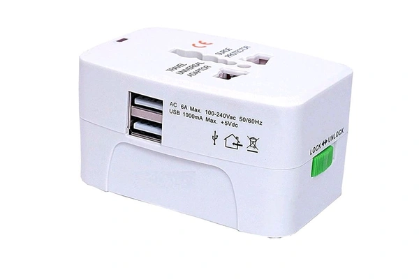 Smart Tech Universal Travel Adapter Worldwide Travel Adapter with Built-in Dual USB Charger Ports (Universal Travel Adapter) (2 USB Travel Adapter)