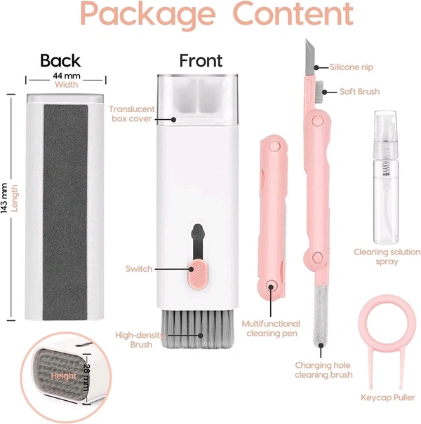 Smart Tech 7 in 1 Electronic Cleaner kit, Cleaning Kit for Monitor Keyboard Airpods MacBook iPad iPhone iPod, Screen Dust Brush Including Soft Sweep, Swipe, Airpod Cleaner Pen, Key Puller and Spray Bottle - Pink Lace, Free