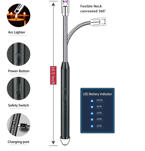 Smart Tech USB Rechargeable Electric Gas Lighter for Kitchen Gas Stove - Silver