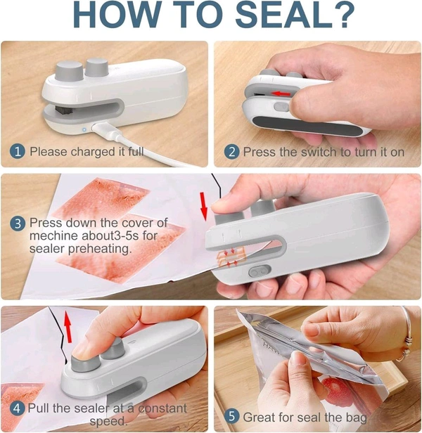 Smart Tech Portable Mini Sealing Machine, 2 in 1 USB Rechargeable Magnetic Heat Sealing & Cutting - Gray