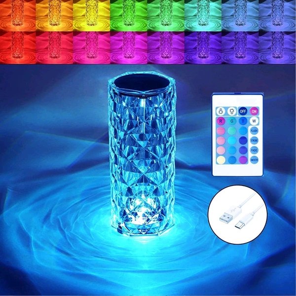 AVM Crystal Touch Night Light: 16-Color Rose Diamond Table Lamp with Remote Control
