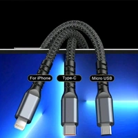 V-Tech 3-in-1 Super Fast Charging Cable 100w, Multifunctional Convenient Super Fast Charging Cable - Nylon Braided Cord, Silicone Zinc Alloy 3 Head Charging Cable