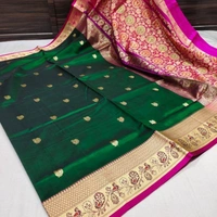 Soft Lichi Silk Saree - green, free