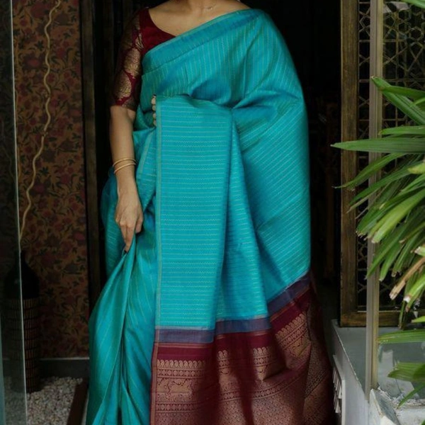 Soft LICHI Silk Saree - light blue, 5.50 mtr