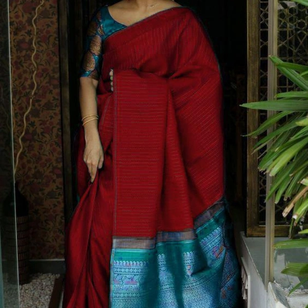 Soft LICHI Silk Saree - red, 5.50