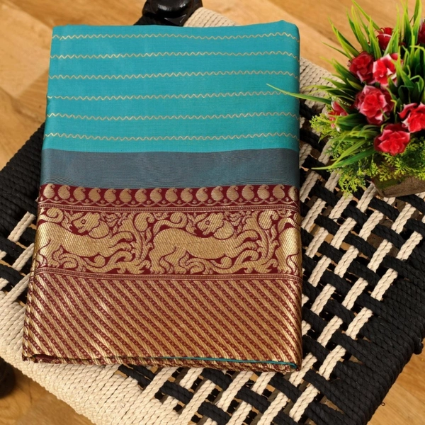Soft LICHI Silk Saree - light blue, 5.50 mtr