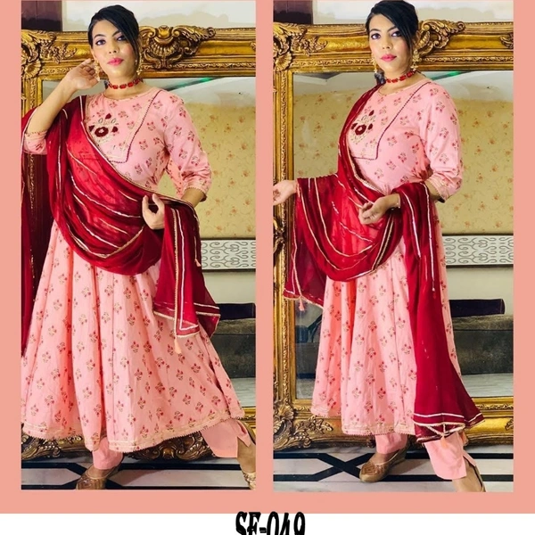Heavy Cotton Silk Digital Print Gown - light pink, upto XXL
