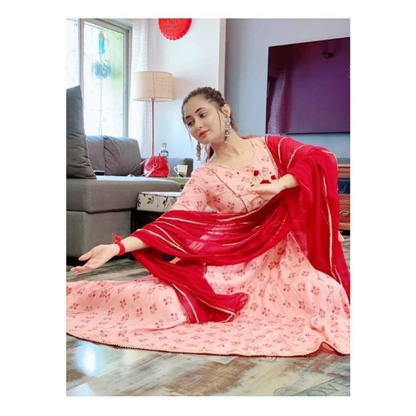 Heavy Cotton Silk Digital Print Gown - light pink, upto XXL