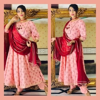 Heavy Cotton Silk Digital Print Gown - light pink, upto XXL