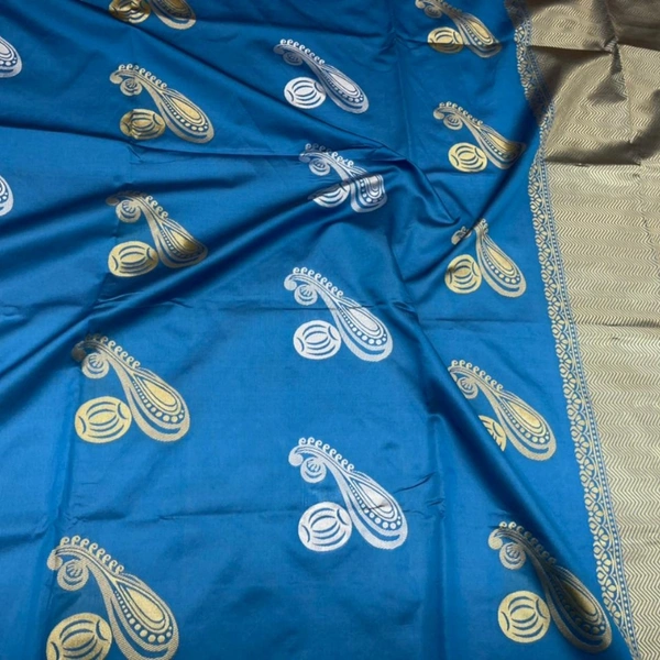 Soft Litchi Silk Saree - Light Blue, 5.5 mtrs