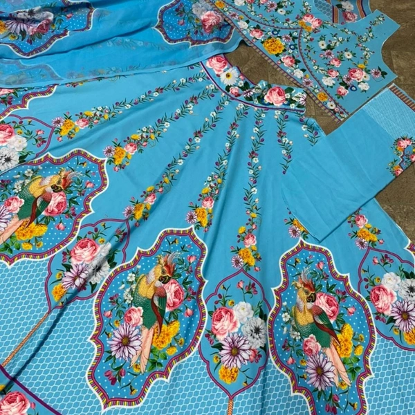 Digital Printed Designer Lehenga (Celebrity Inspired By Madhuri Dixit) - sky blue, upto 44" ,Flair:- 6 meter