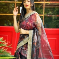 Pure Organza Digital Printed Saree - Red, 5.5 mtrs