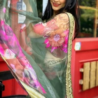 Pure Organza Digital Printed Saree - light green, 5.50 mtrs