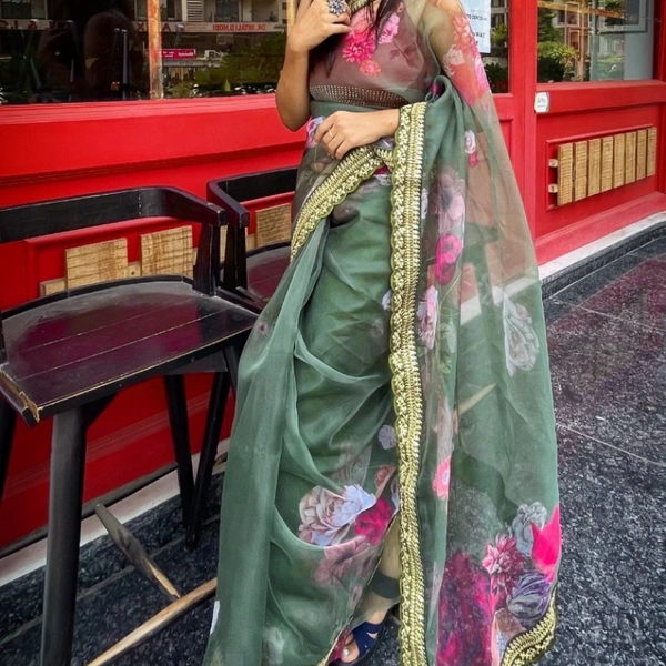 Pure Organza Digital Printed Saree - light green, 5.50 mtrs