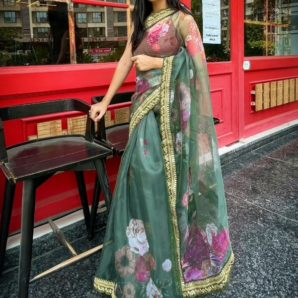 Pure Organza Digital Printed Saree - light green, 5.50 mtrs