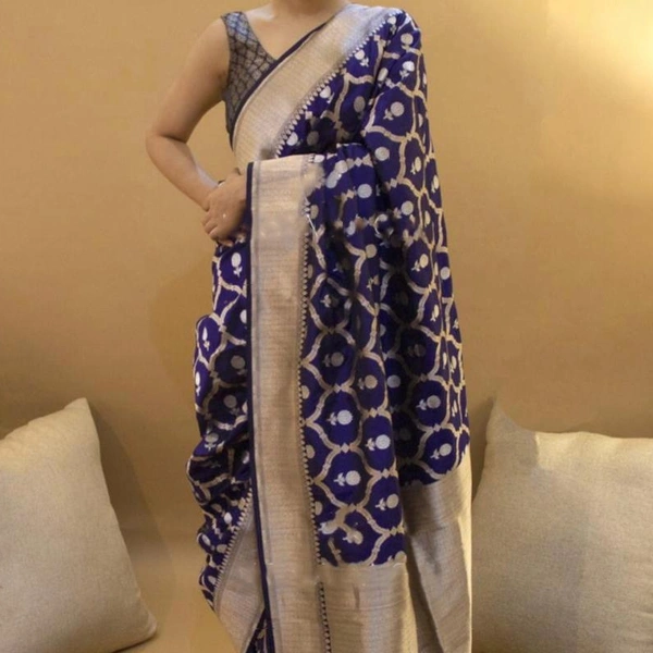 Soft Litchi Silk Saree - dark blue, 5.5m.