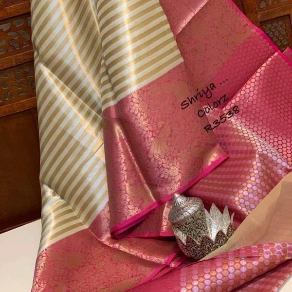 Jacquard Silk Saree - cream colour with light pink border, 5.5mtrs